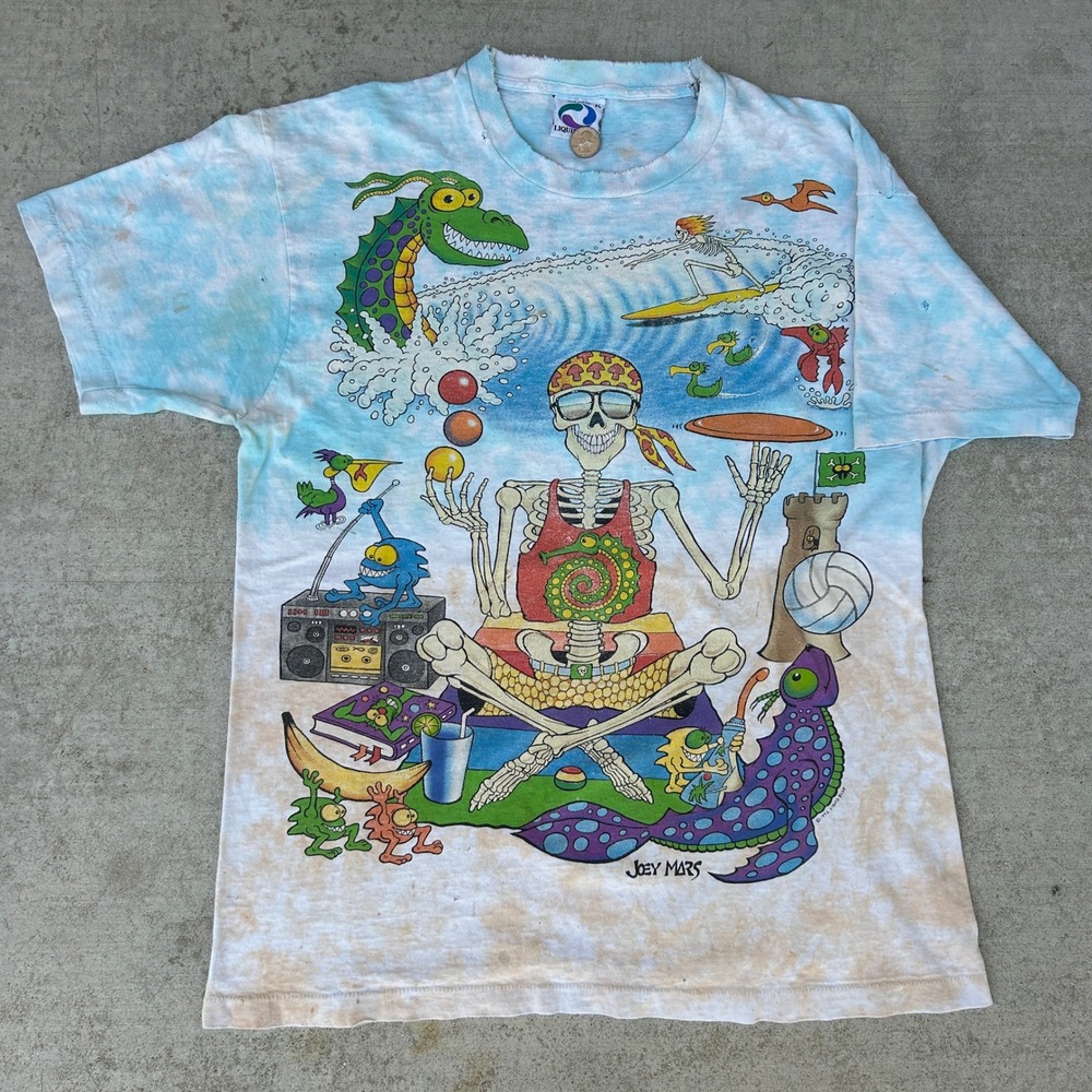 Liquid Blue Joey Mars T-Shirt XL Blue Tie Dye 1992 Vintage Beach All Over Print